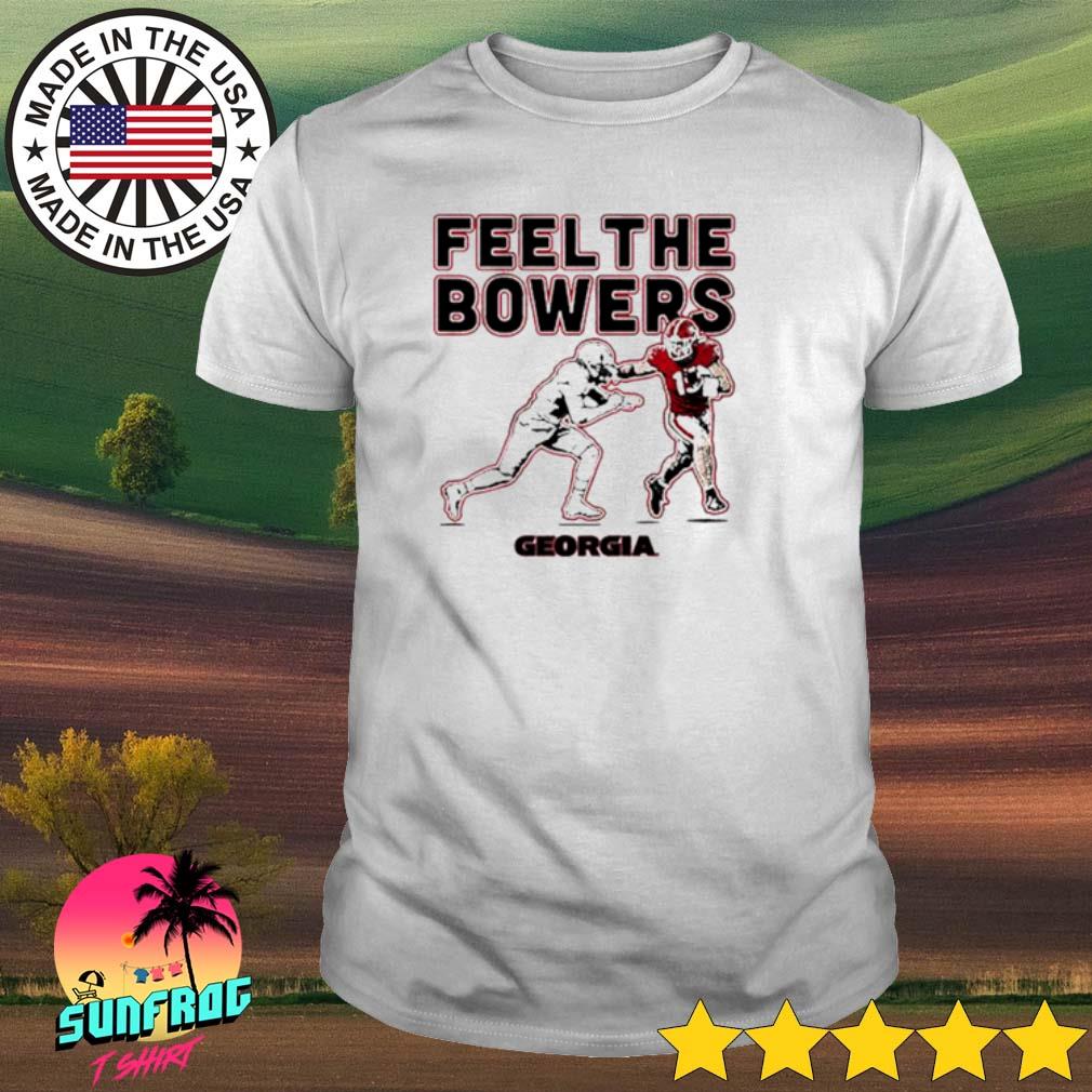 BreakingT Georgia Bulldogs Grey Brock Bowers 'Feel The Bowers' T-Shirt, Men's, Small, Red