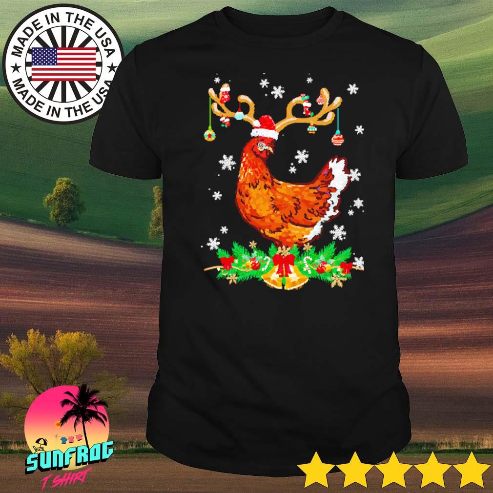 Chicken reindeer lights Santa Christmas shirt
