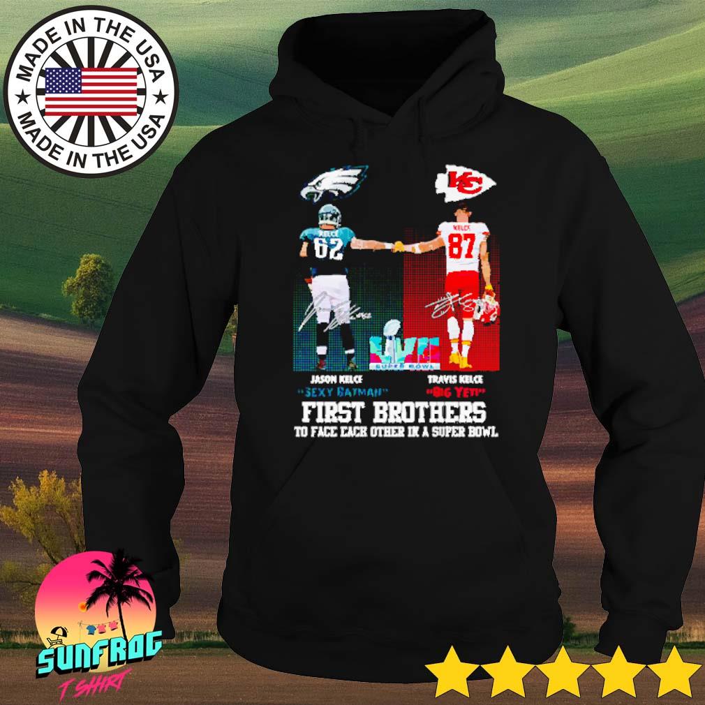 Jason Kelce sexy batman Travis Kelce Big yet first brothers to face each  other in a super bowl Kansas city Chiefs and Eagles signatures shirt -  Teefefe Premium ™ LLC