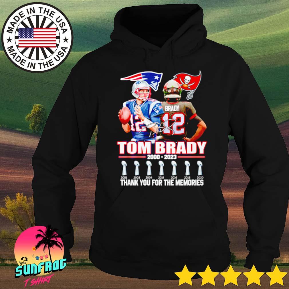 Official tom Brady 12 23 years 20002023 thank you for the memories  signatures T-shirt, hoodie, tank top, sweater and long sleeve t-shirt