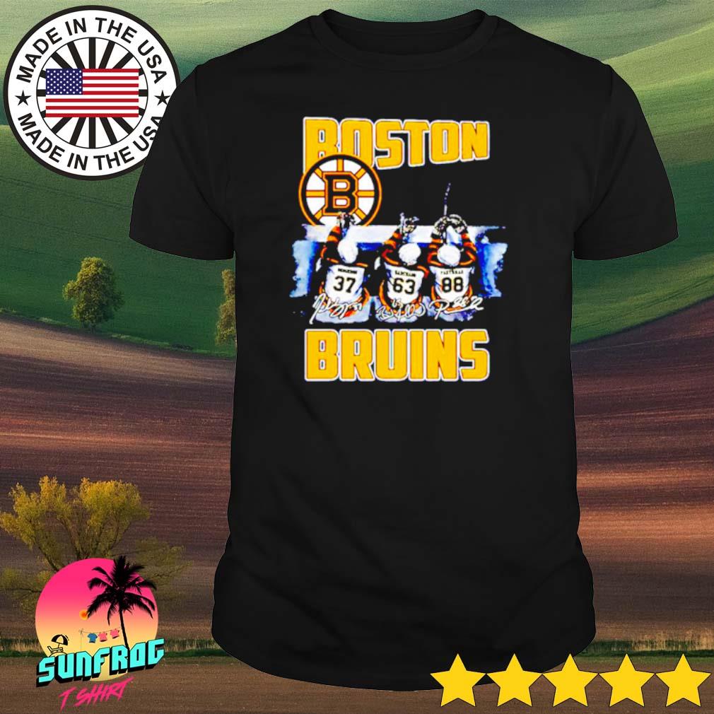 Boston Bruins Teams Brad Marchand Patrice Bergeron and David Pastrnak signatures shirt