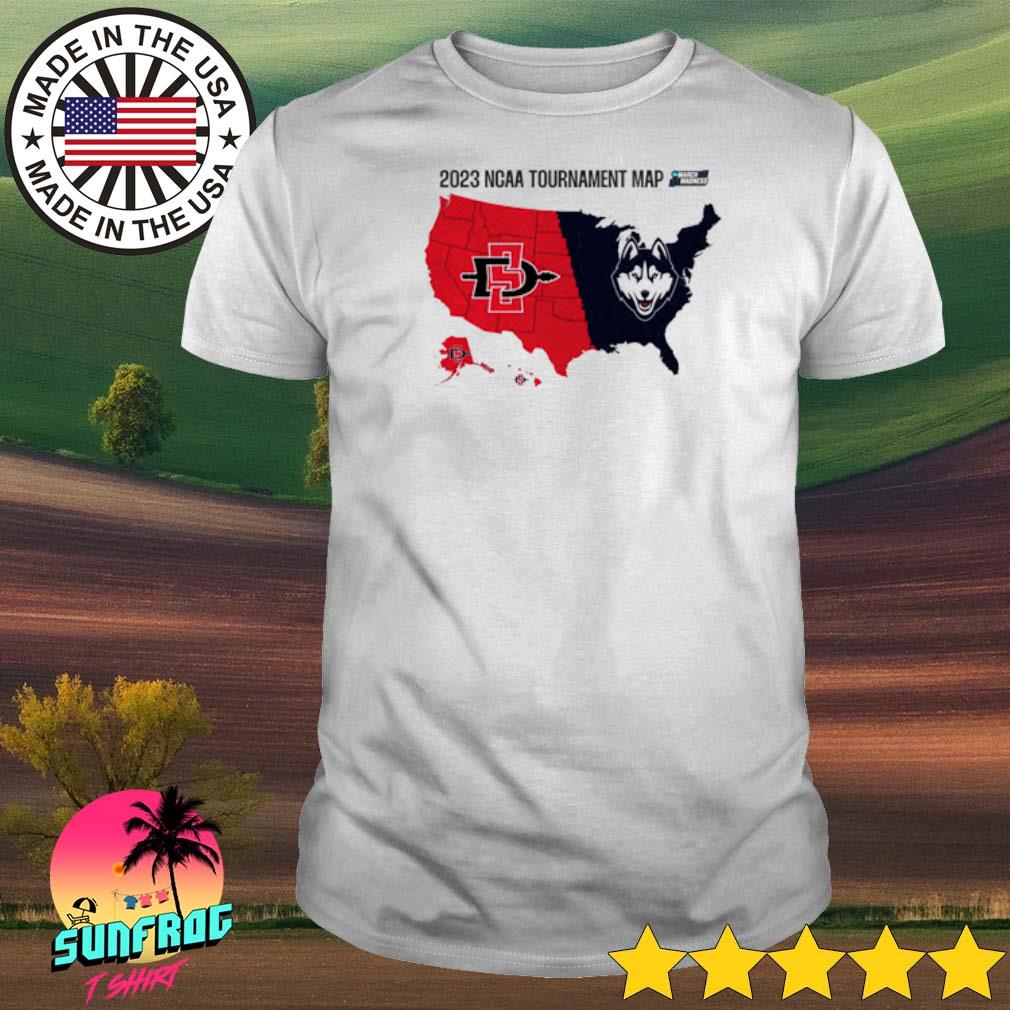 Uconn Huskies vs SDSU Athletics 2023 NCAA tournament map shirt