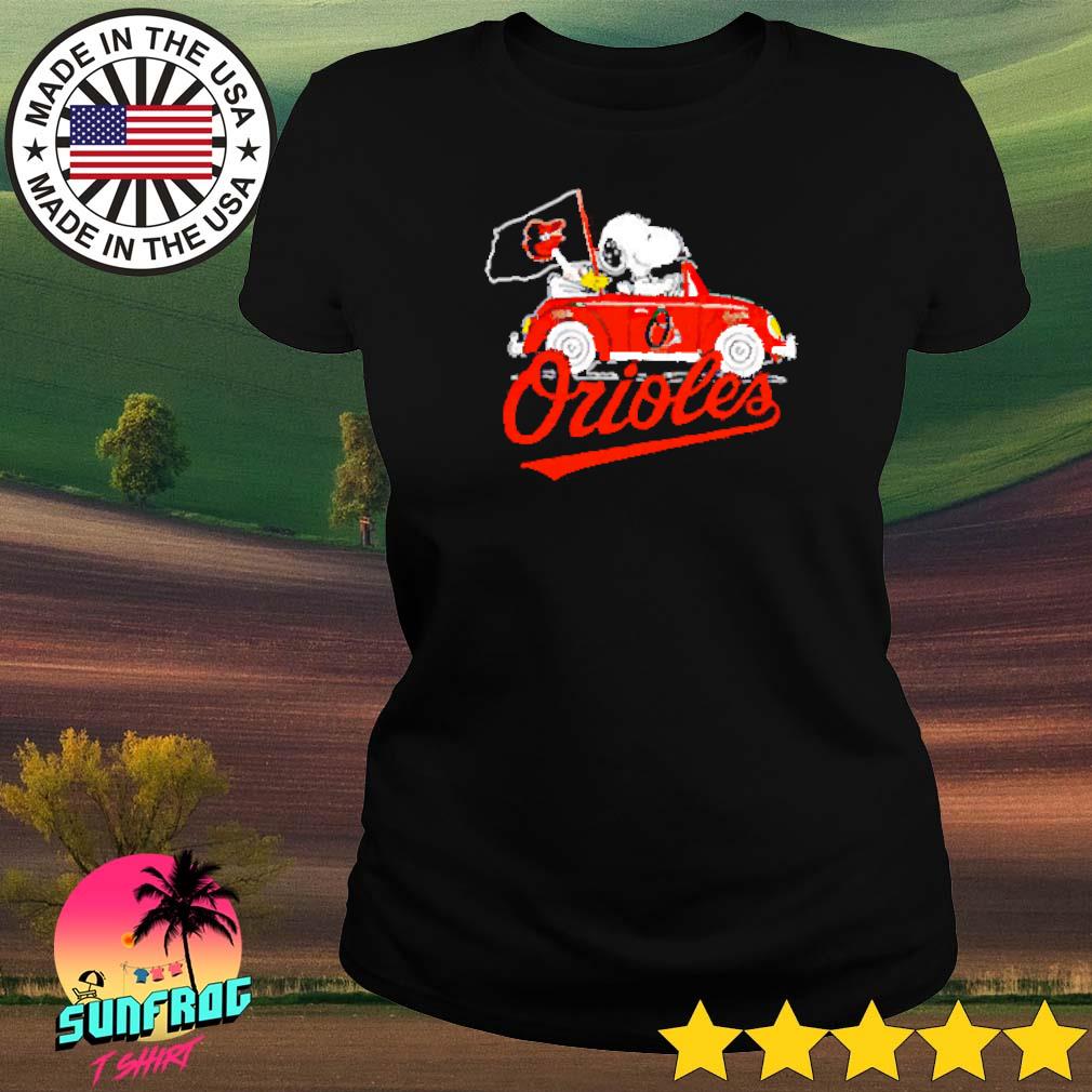 Snoopy Drives Car With Baltimore Orioles Flag Shirt