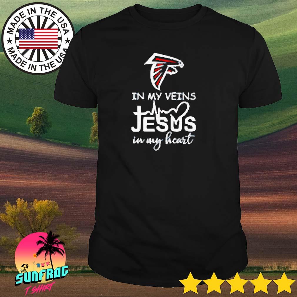 Official Atlanta falcons logo 2023 in my veins Jesus in my heart T-shirt,  hoodie, tank top, sweater and long sleeve t-shirt