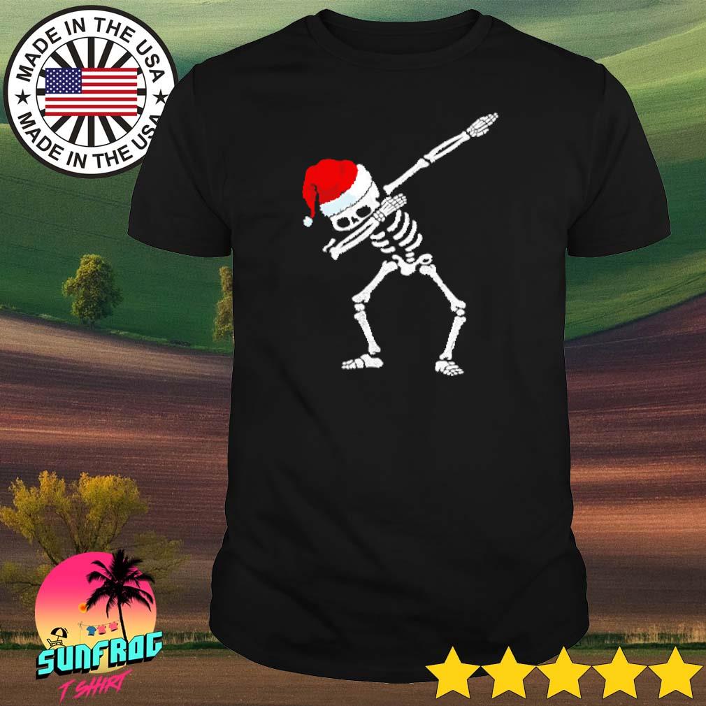 Skeleton wearing Santa hat dabbing shirt