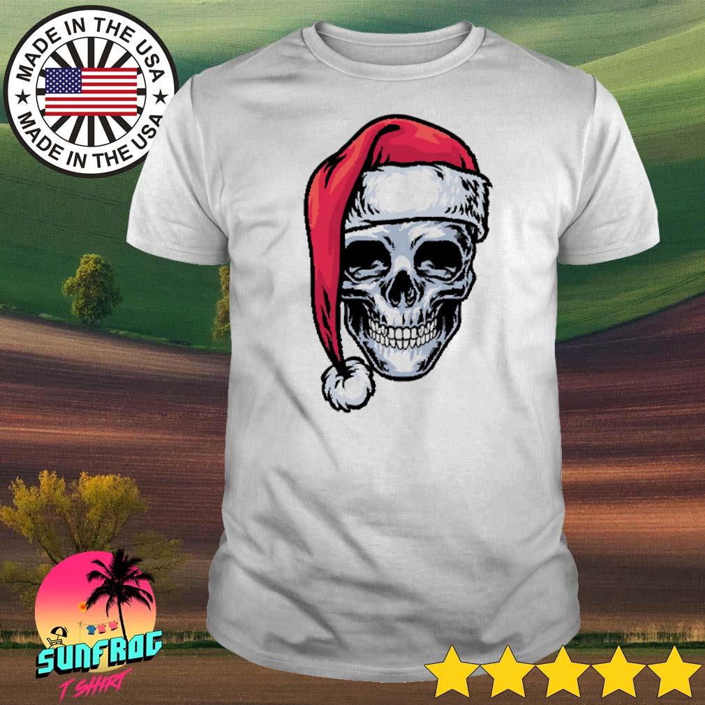 Skull wearing Santa hat shirt