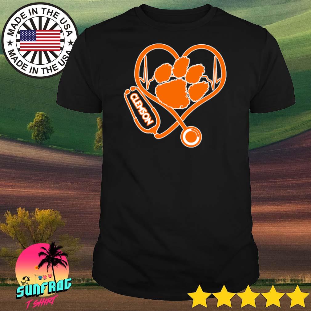 Stethoscope heartbeat nurse Clemson Tigers shirt